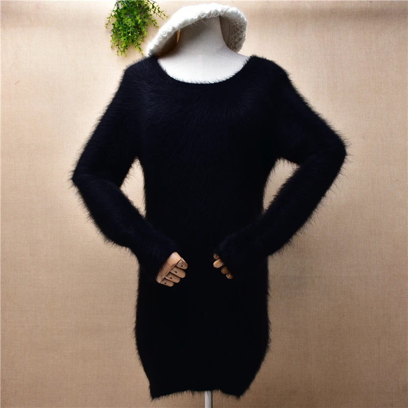 female women fall winter medium long hairy black mink cashmere knitted long sleeves o-neck slim blouses pullover sweater dress
female women fall winter medium long hairy black mink cashmere knitted long sleeves o-neck slim blouses pullover sweater dress