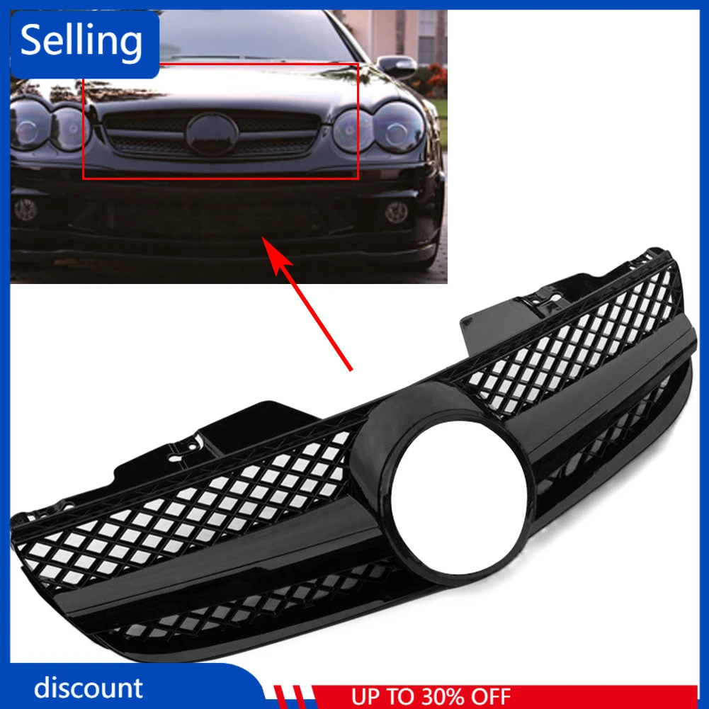 

Car Front ABS Grille Upper Grill For Mercedes-Benz R230 SL-Class SL500 SL550 SL600 2007 2008 2009 Gloss Black with Emblem fast