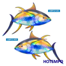 20cm Laser Dazzle Big Size Sea Fish Yellowfin Tuna Motorcycle Car Stickers for Fisherman Boats Laptop Outdoor Waterproof Sticker