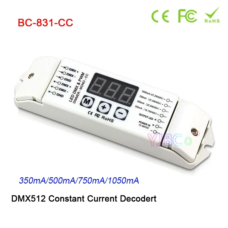 350mA/500mA/750mA/1050mA Single color LED Lamp DMX512 Controller BC-831-CC 3-digital-display DMX Constant Current Decoder Dimmer
350mA/500mA/750mA/1050mA Single color LED Lamp DMX512 Controller BC-831-CC 3-digital-display DMX Constant Current Decoder Dimmer