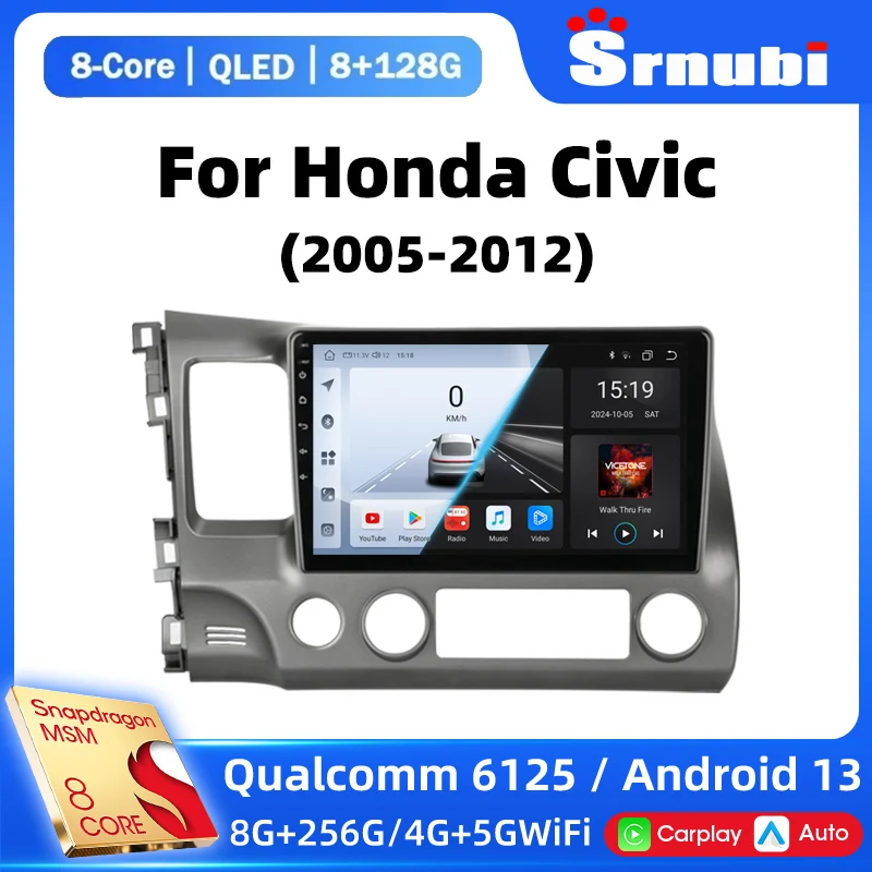 Srnubi 2Din Android 13 Автомобильный радиоприемник для Honda Civic 2005-2012 Мультимедийный