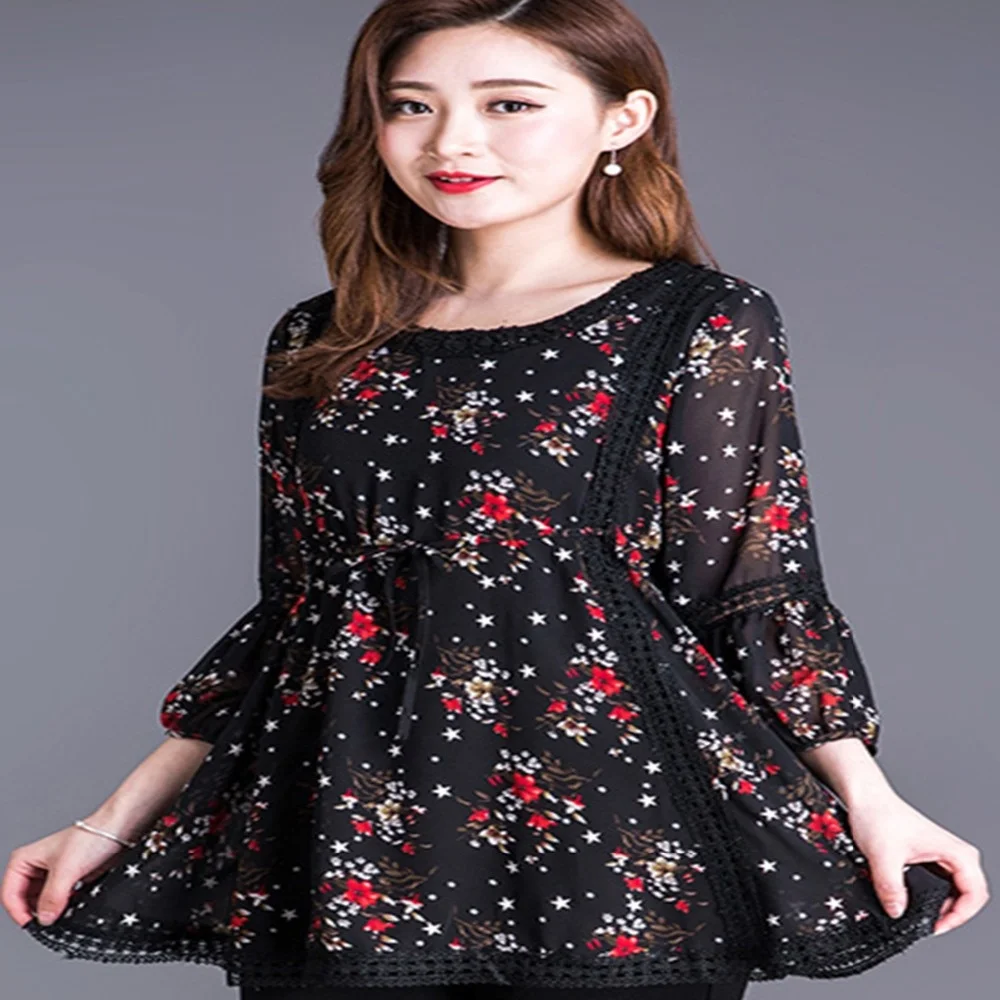 size Large women's clothing covers loose thin chiffon with seven minute sleeves, floral shirts and t-shirts. LX19
size Large women's clothing covers loose thin chiffon with seven minute sleeves, floral shirts and t-shirts. LX19