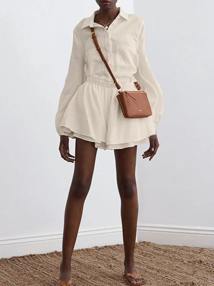 2022 Temperament Lantern Sleeve Lapel Button Shirts + Elastic Waist Shorts Suits Solid Sets Summer Solid Women Two Piece Set
2022 Temperament Lantern Sleeve Lapel Button Shirts + Elastic Waist Shorts Suits Solid Sets Summer Solid Women Two Piece Set