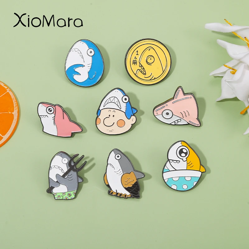 

Funny Shark Enamel Pins Custom Owl Coin Trident Brooches Lapel Badges Cartoon Lovely Animal Jewelry Gift for Kids Friends