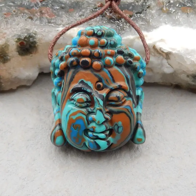 

Semiprecious Stones Jewelry Rainbow Jasper Carved Buddha Head Pendant Bead 31x24x11mm 11g Fashion Necklace Accessories
