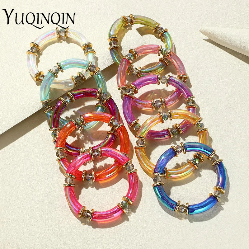 Trendy Colorful Acrylic Resin Bamboo Bracelets For Women Laser Color Stretch Beads Cuff Charm Bracelets & Bangles Jewelry Gifts
Trendy Colorful Acrylic Resin Bamboo Bracelets For Women Laser Color Stretch Beads Cuff Charm Bracelets & Bangles Jewelry Gifts