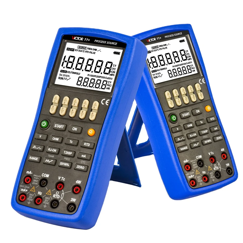 

VICTOR 14+ with measure and source functions 2-wire, 3-wire, 4-wire connection or ohm and RTD measurement temperature calibrator