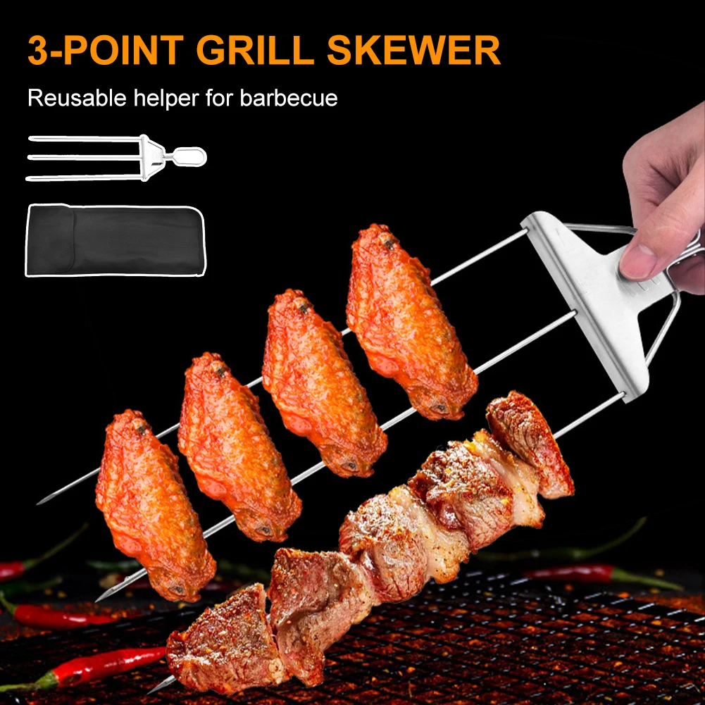 Triple Grill Skewer Stainless Steel BBQ Grilling Fork Kabob Skewer Stick Push Slider Dishwasher Safe for Meat Fish Vegetable
Triple Grill Skewer Stainless Steel BBQ Grilling Fork Kabob Skewer Stick Push Slider Dishwasher Safe for Meat Fish Vegetable