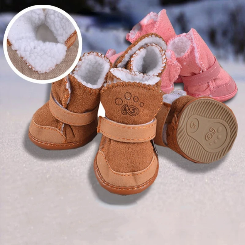 

Обувь для домашних питомцев, 4 шт., толстые теплые резиновые ботинки для снега, обувь для прогулок, щенков, кроссовки, аксессуары для собак
