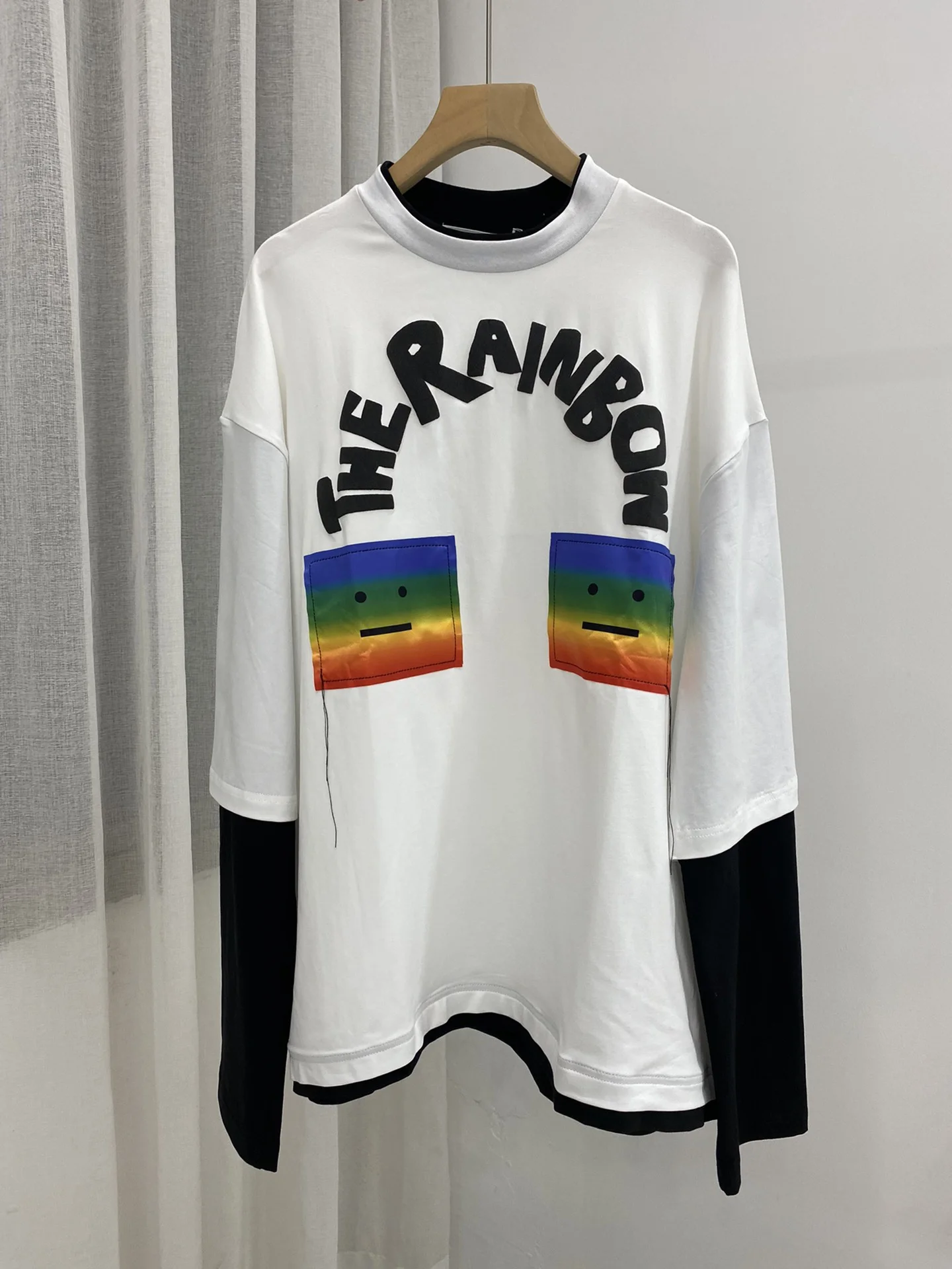 

22ss new AC studios rainbow smiling face fake expression acne two long sleeve T-shirts minimalist style loose sweater