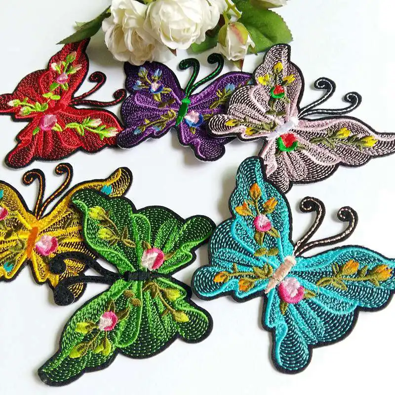 

6pcs/lot mix color Sewing Clothes Patch Iron On Embroidery butterfly Patches Hotfix Applique Motifs Sew On Garment Stickers