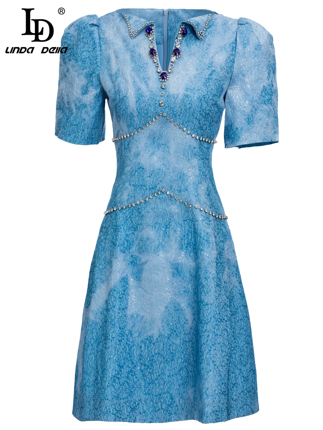 LD LINDA DELLA Summer Runway Holiday Short Dress Women's Short sleeve Luxury Crystal Beading Elegant Blue Mini Dress Vestidos
LD LINDA DELLA Summer Runway Holiday Short Dress Women's Short sleeve Luxury Crystal Beading Elegant Blue Mini Dress Vestidos