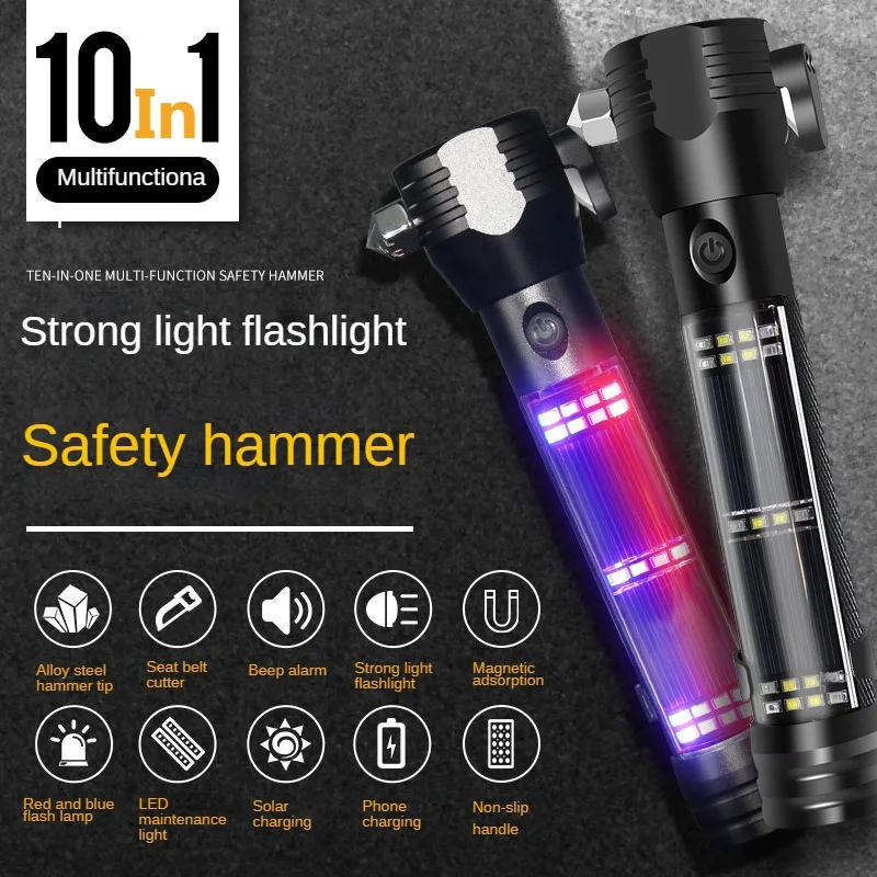 Solar Car Flashlight USB C Rechargeable Multifunctional Mobile Power Camping Escape Tools Hammer Knife Flash Strong Light Torch
Solar Car Flashlight USB C Rechargeable Multifunctional Mobile Power Camping Escape Tools Hammer Knife Flash Strong Light Torch