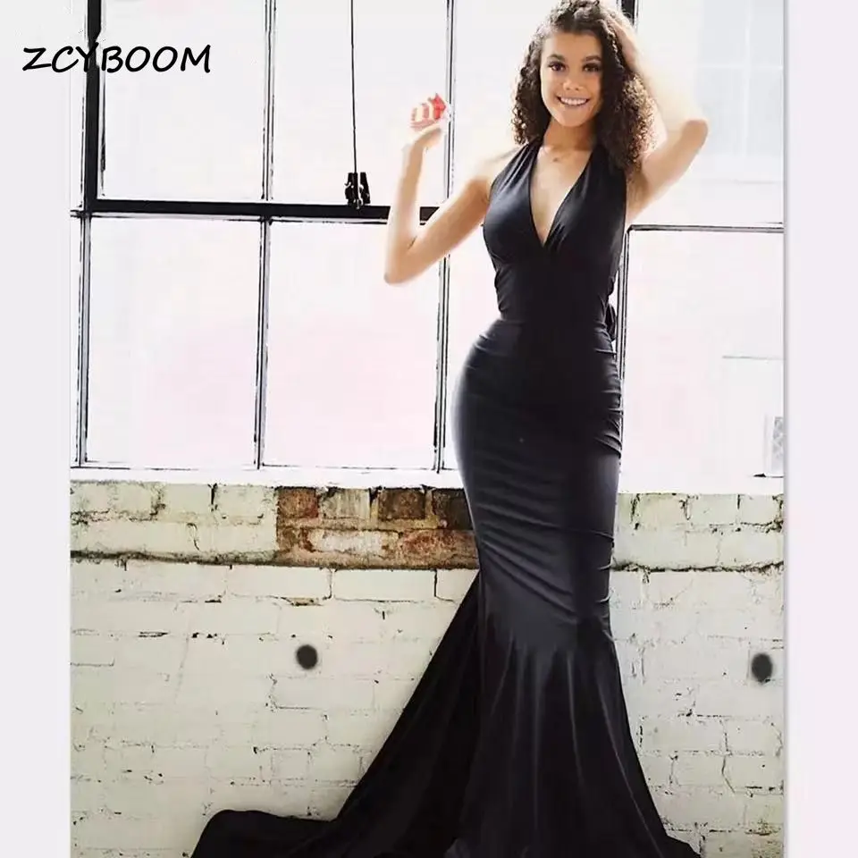 Sexy Black Stain V-Neck Halter Long Formal Dresses Mermaid Floor Length Prom Gowns Sleeveless Evening Dresses Robes De Soirée
Sexy Black Stain V-Neck Halter Long Formal Dresses Mermaid Floor Length Prom Gowns Sleeveless Evening Dresses Robes De Soirée