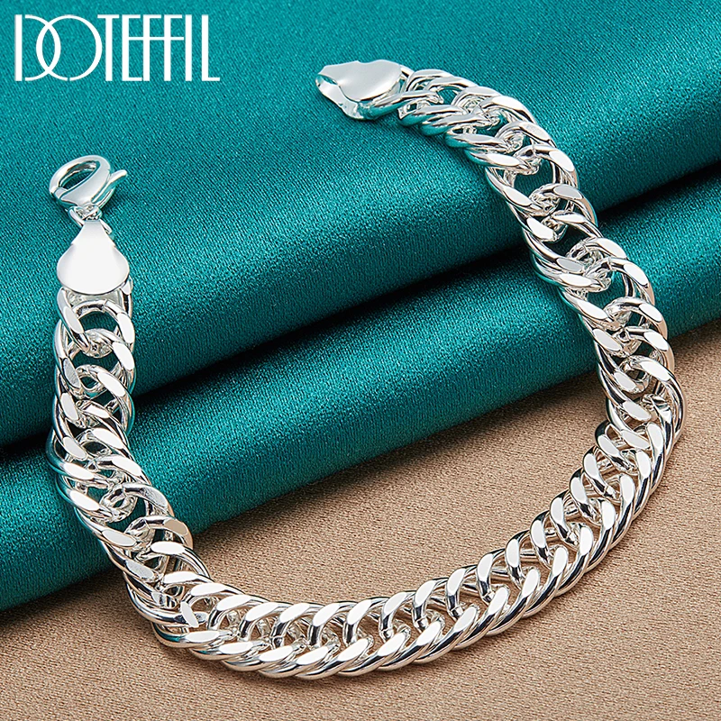 

DOTEFFIL 925 Sterling Silver 10mm Side Chain Bracelet For Man Women Wedding Engagement Party Jewelry