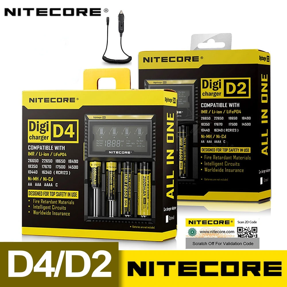Original Nitecore D4 D2 Digicharger LCD Intelligent Circuitry Global Insurance li-ion 18650 14500 16340 26650 Battery Charger 
Original Nitecore D4 D2 Digicharger LCD Intelligent Circuitry Global Insurance li-ion 18650 14500 16340 26650 Battery Charger