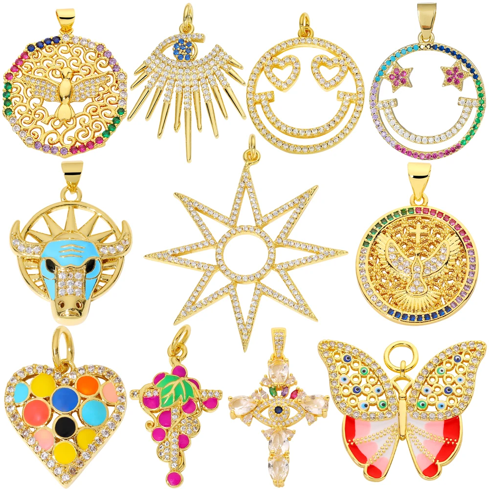 Juya 18K Gold Plated Rainbow Crystals Enamel Butterfly Greek Evil Eye Eagle Smile Face Bull Grape Love Heart Cross Charm Supply
Juya 18K Gold Plated Rainbow Crystals Enamel Butterfly Greek Evil Eye Eagle Smile Face Bull Grape Love Heart Cross Charm Supply