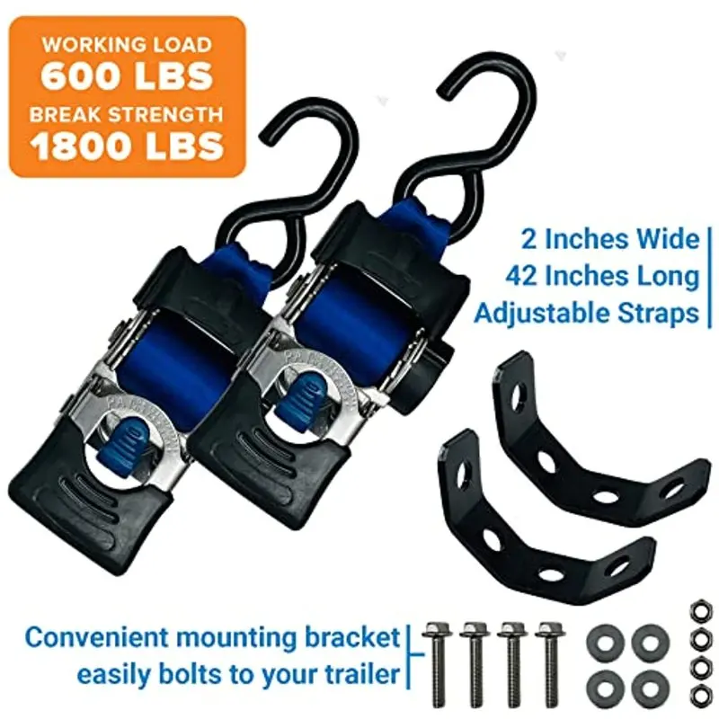 Steel Retractable Ratchet Straps Heavy Duty Set 2 Transom Tie Downs to Boat Trailer Mounting Brackets & Bolts Set 2 inch x 43" A
Steel Retractable Ratchet Straps Heavy Duty Set 2 Transom Tie Downs to Boat Trailer Mounting Brackets & Bolts Set 2 inch x 43" A
