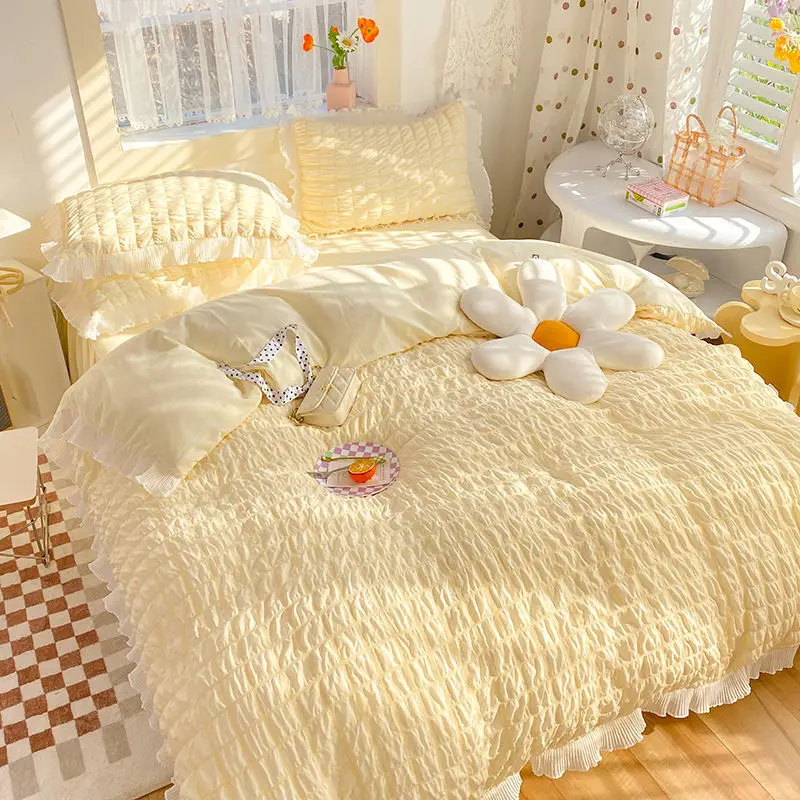 2022 Summer New Fashion Korean Style Seersucker Bed Skirt Four-piece Princess Style Quilt Cover Dormitory Boutique Bed Sheet
2022 Summer New Fashion Korean Style Seersucker Bed Skirt Four-piece Princess Style Quilt Cover Dormitory Boutique Bed Sheet