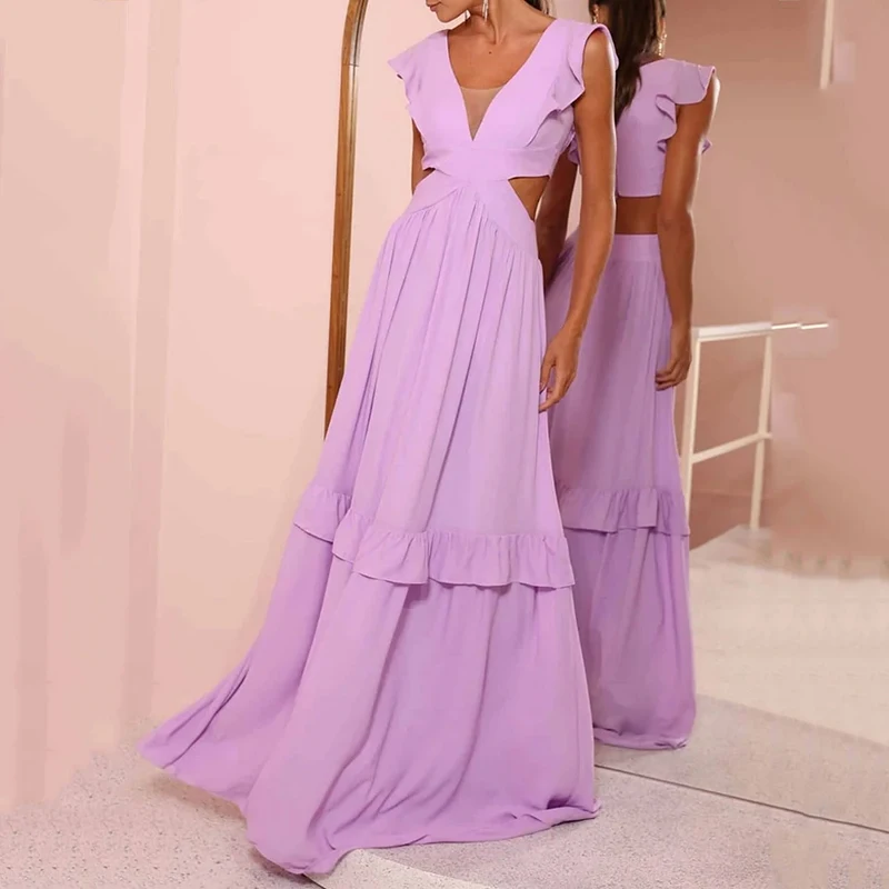 LIYONG Women Maxi Dress Fashion Casual Elegant Sleeveless V Neck Leaky Waist Pleated Solid Beach Long Dresses High Streetwear
LIYONG Women Maxi Dress Fashion Casual Elegant Sleeveless V Neck Leaky Waist Pleated Solid Beach Long Dresses High Streetwear