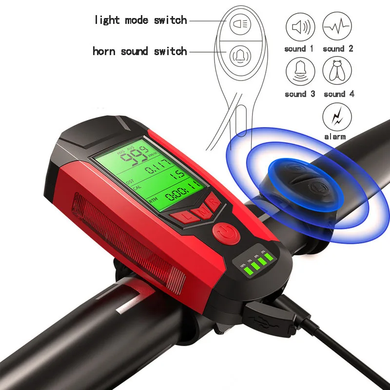3 in 1 USB Bicycle Flashlight 5 LED Bicycle Computer/Horn Bike Front Light IPX4 Waterproof Headlight Odometer Bike Accessories
3 in 1 USB Bicycle Flashlight 5 LED Bicycle Computer/Horn Bike Front Light IPX4 Waterproof Headlight Odometer Bike Accessories