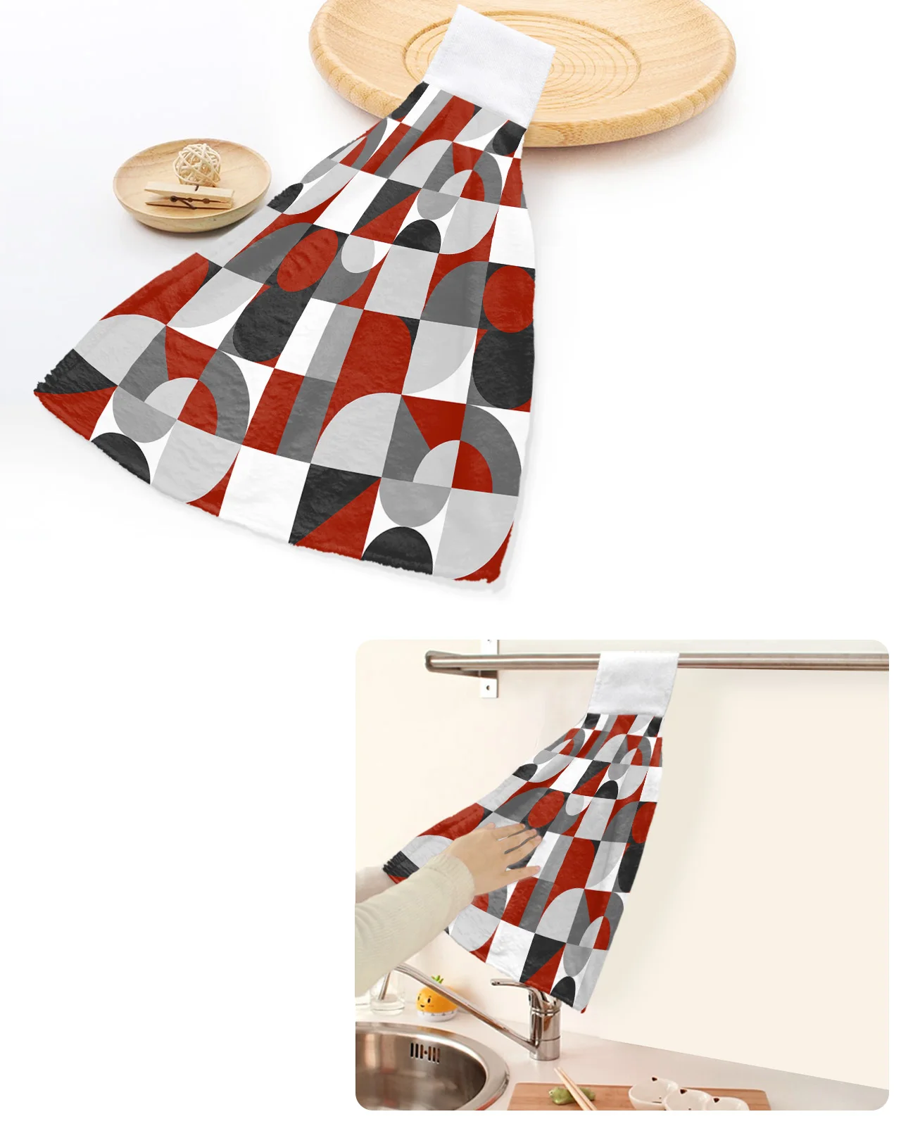 

Nordic Retro Medieval Geometric Abstract Color Hand Towels Home Kitchen Bathroom Hanging Dishcloths Absorbent Custom Wipe Towel