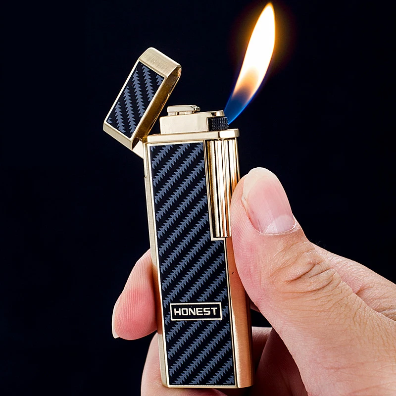 

2023 New Honest Butane Gas Windproof Lighter Portable Sliding Ignition Metal Grinding Wheel Lighter Men's Smoking Gift Gadget