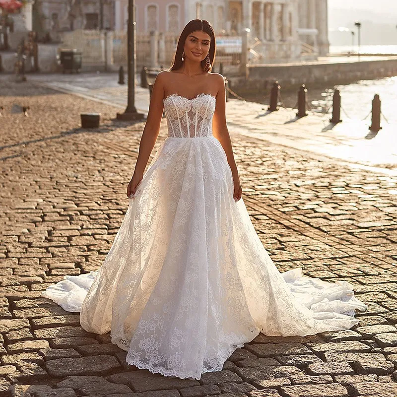 Luxury Lace Wedding Dresses Beach Sweetheart Sleeveless Appliques A Line Bridal Gowns Sweep Train 2023 Vestido De Novia Custom
Luxury Lace Wedding Dresses Beach Sweetheart Sleeveless Appliques A Line Bridal Gowns Sweep Train 2023 Vestido De Novia Custom