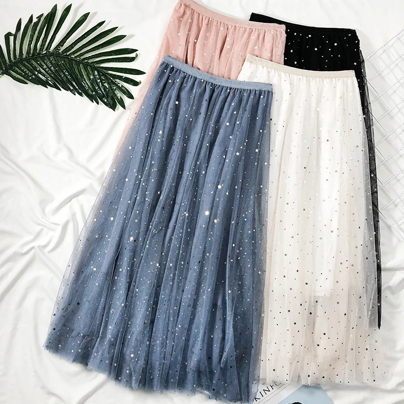 skirt elegant Korean women tulle, long skirt with sequins star summer mesh elastic waist high white party
skirt elegant Korean women tulle, long skirt with sequins star summer mesh elastic waist high white party