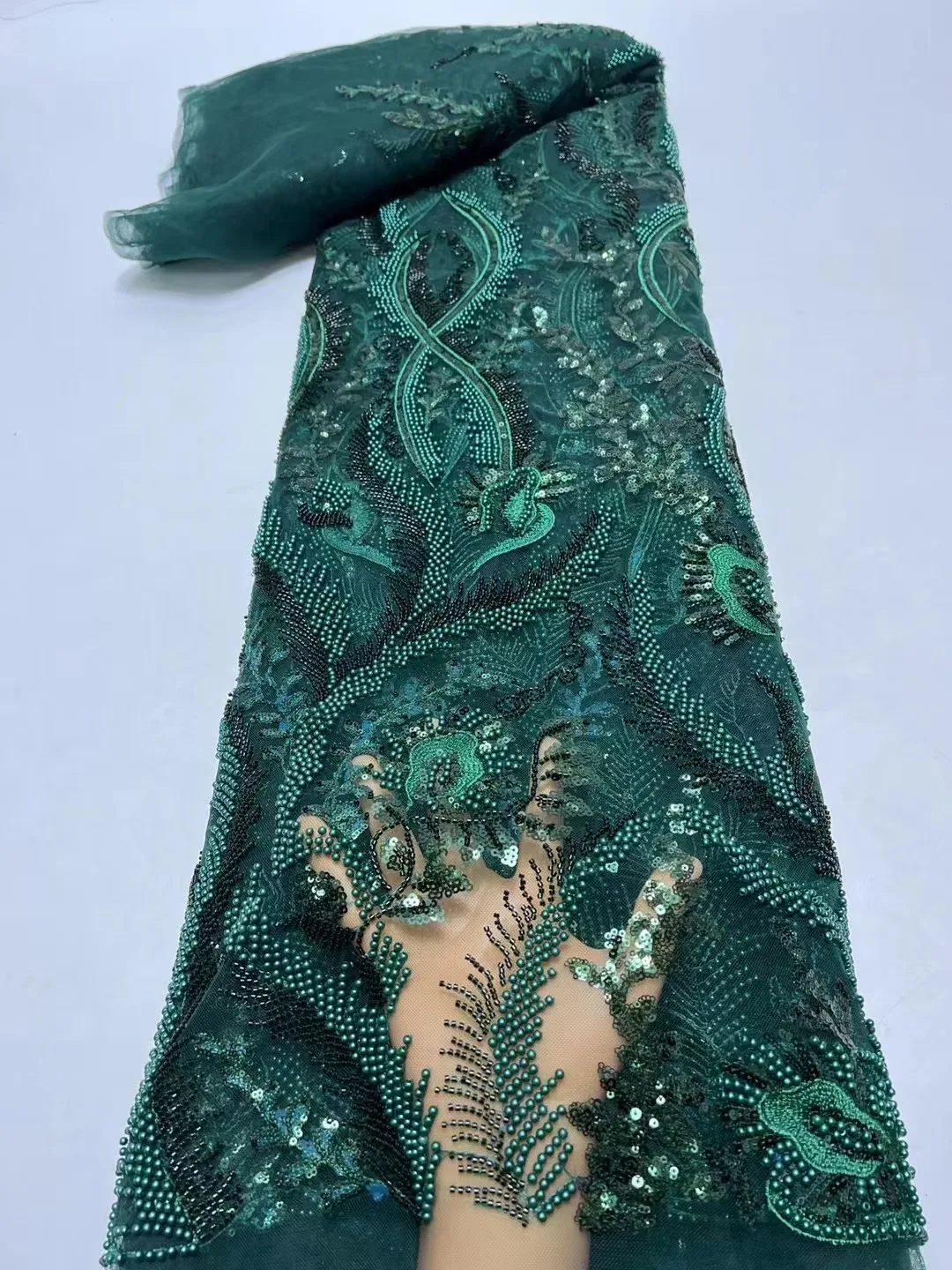 Green Embroidered French Tulle Lace Fabric with Sequins Heavy African Handmade Beads Lace Fabric for Wedding Sewing
Green Embroidered French Tulle Lace Fabric with Sequins Heavy African Handmade Beads Lace Fabric for Wedding Sewing