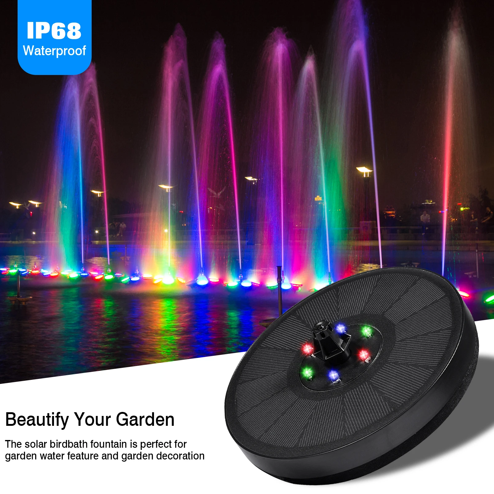 Colorful LED Solar Water Fountain Pool Pond Waterfall Garden Decoration Outdoor Bird Bath Solar Powered Fountain Floating 7V/3W
Colorful LED Solar Water Fountain Pool Pond Waterfall Garden Decoration Outdoor Bird Bath Solar Powered Fountain Floating 7V/3W