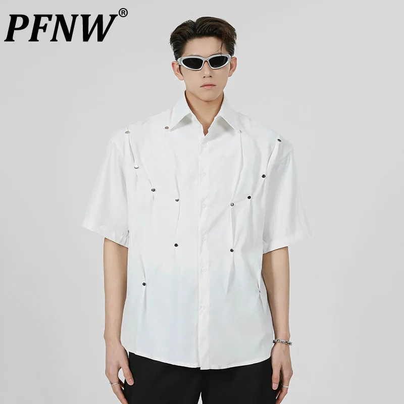 PFNW Summer New Men's Niche Pleated Button Short Sleeve Shirts Shoulder Pad Korean Fashion High-end High Street Y2k Tees 28A2972 
PFNW Summer New Men's Niche Pleated Button Short Sleeve Shirts Shoulder Pad Korean Fashion High-end High Street Y2k Tees 28A2972