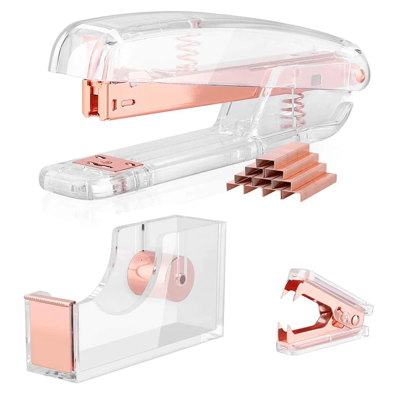 Desk Accessories 3 Kit, Tape Dispenser, Staple Remover, Acrylic Stapler Set with Free 1000 Pcs Staples - (Rose Gold)
Desk Accessories 3 Kit, Tape Dispenser, Staple Remover, Acrylic Stapler Set with Free 1000 Pcs Staples - (Rose Gold)