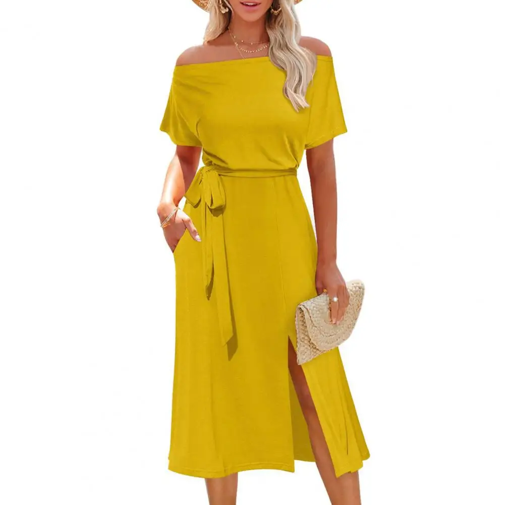 Off Shoulder Midi Dress Elegant Off Shoulder Midi Dress with Waist Belt Split Hem Pockets for Parties Streetwear Women Midi
Off Shoulder Midi Dress Elegant Off Shoulder Midi Dress with Waist Belt Split Hem Pockets for Parties Streetwear Women Midi
