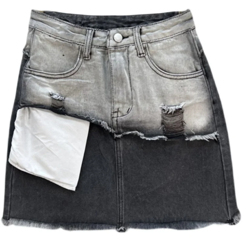 High Street Fake Two Piece Design Hole Ripped Frayed Denim Skirt Women Summer High Waist Slim A-Line Mini Skirt q202
High Street Fake Two Piece Design Hole Ripped Frayed Denim Skirt Women Summer High Waist Slim A-Line Mini Skirt q202