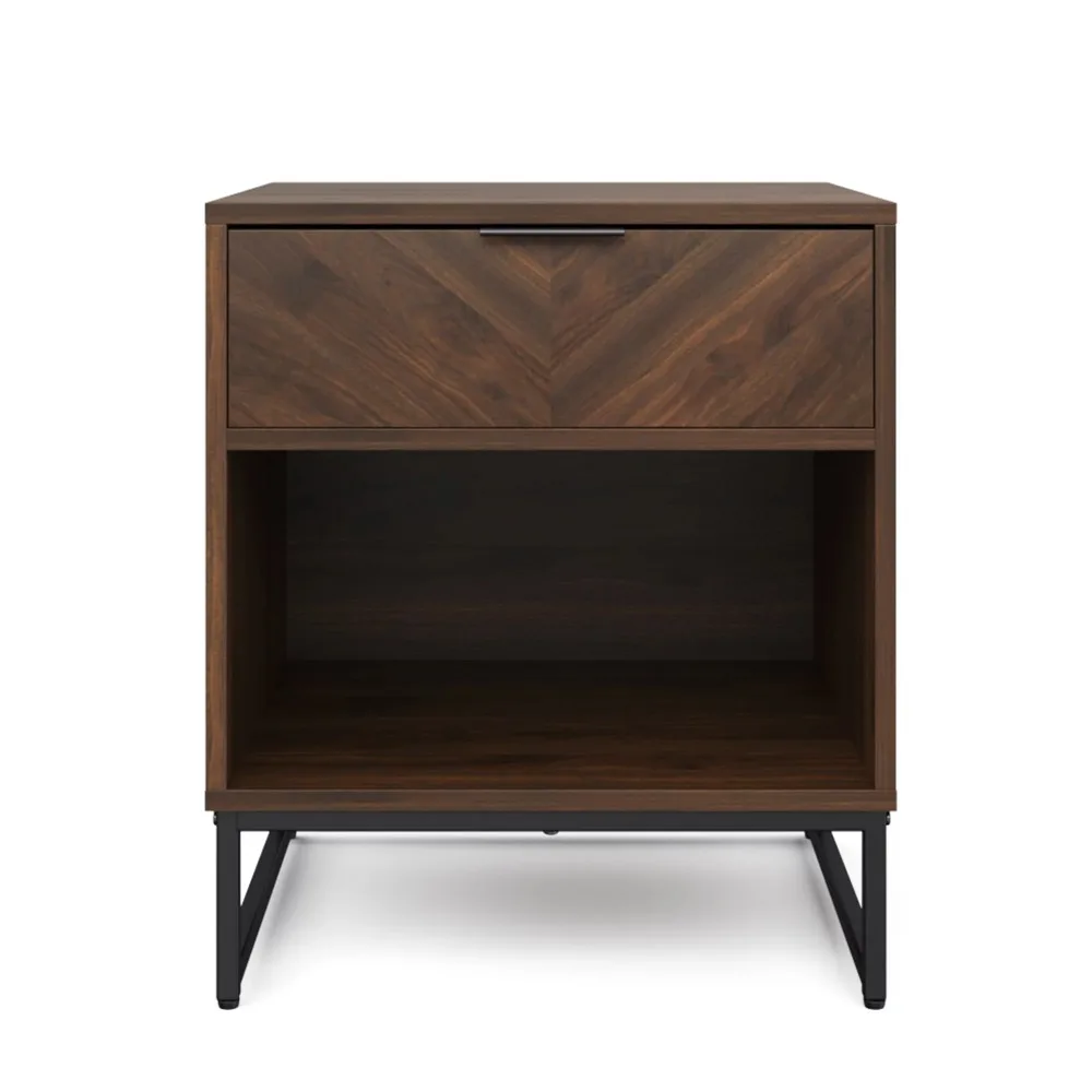 Nathan James Kensi Walnut Rustic Nightstand Black Matte Metal Base with Open Cubby for Storage and Drawer
Nathan James Kensi Walnut Rustic Nightstand Black Matte Metal Base with Open Cubby for Storage and Drawer
