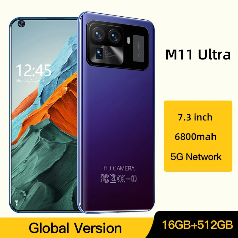 M11 Ultra Smartphone 7.3 inch 16GB+512GB 24+48MP Unlocked Mobile Phones Android Celulares Global Version 4G 5G Cell Phone 
M11 Ultra Smartphone 7.3 inch 16GB+512GB 24+48MP Unlocked Mobile Phones Android Celulares Global Version 4G 5G Cell Phone
