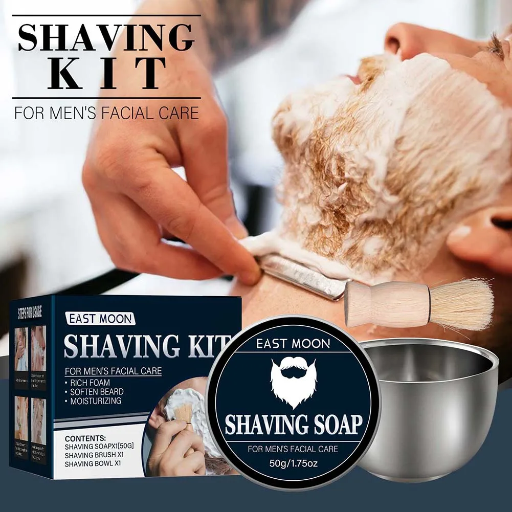 

Razor Shaving Cream Kit with Shaving Brush Bowl Facial Beard Mustache Cleaning for Men Boyfriend Gift Soap Brush Bowl