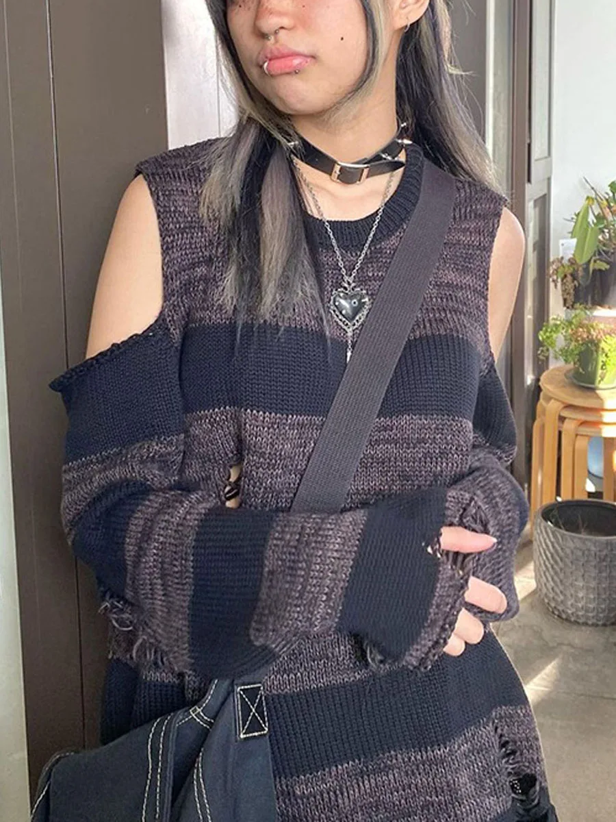 American Women Autumn off-the-shoulder Striped Color-blocking Hole Long-sleeved Top Street Niche Design Top Females Clothing
American Women Autumn off-the-shoulder Striped Color-blocking Hole Long-sleeved Top Street Niche Design Top Females Clothing