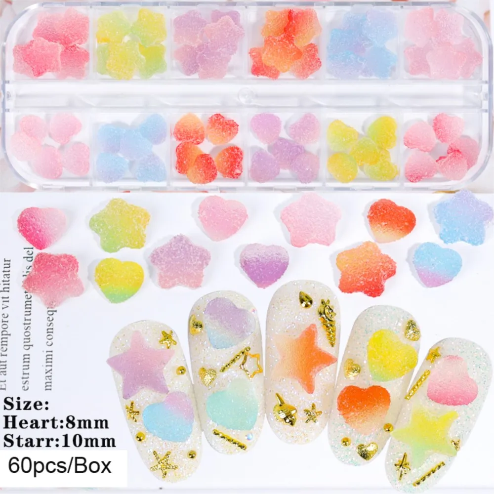 50/60Pcs Resin Heart/Star Shape Nail Charms Candy Designs Nail Art Flatback Rhinestone For Cute Cartoon 3D DIY Manicure Supplies
50/60Pcs Resin Heart/Star Shape Nail Charms Candy Designs Nail Art Flatback Rhinestone For Cute Cartoon 3D DIY Manicure Supplies