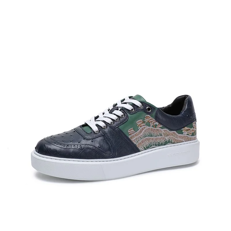 Authentic Real Ostrich Skin Men Casual Navy Blue Green Embroidery Board Shoes Genuine Exotic Leather Male Lace-up Walking Flats
Authentic Real Ostrich Skin Men Casual Navy Blue Green Embroidery Board Shoes Genuine Exotic Leather Male Lace-up Walking Flats