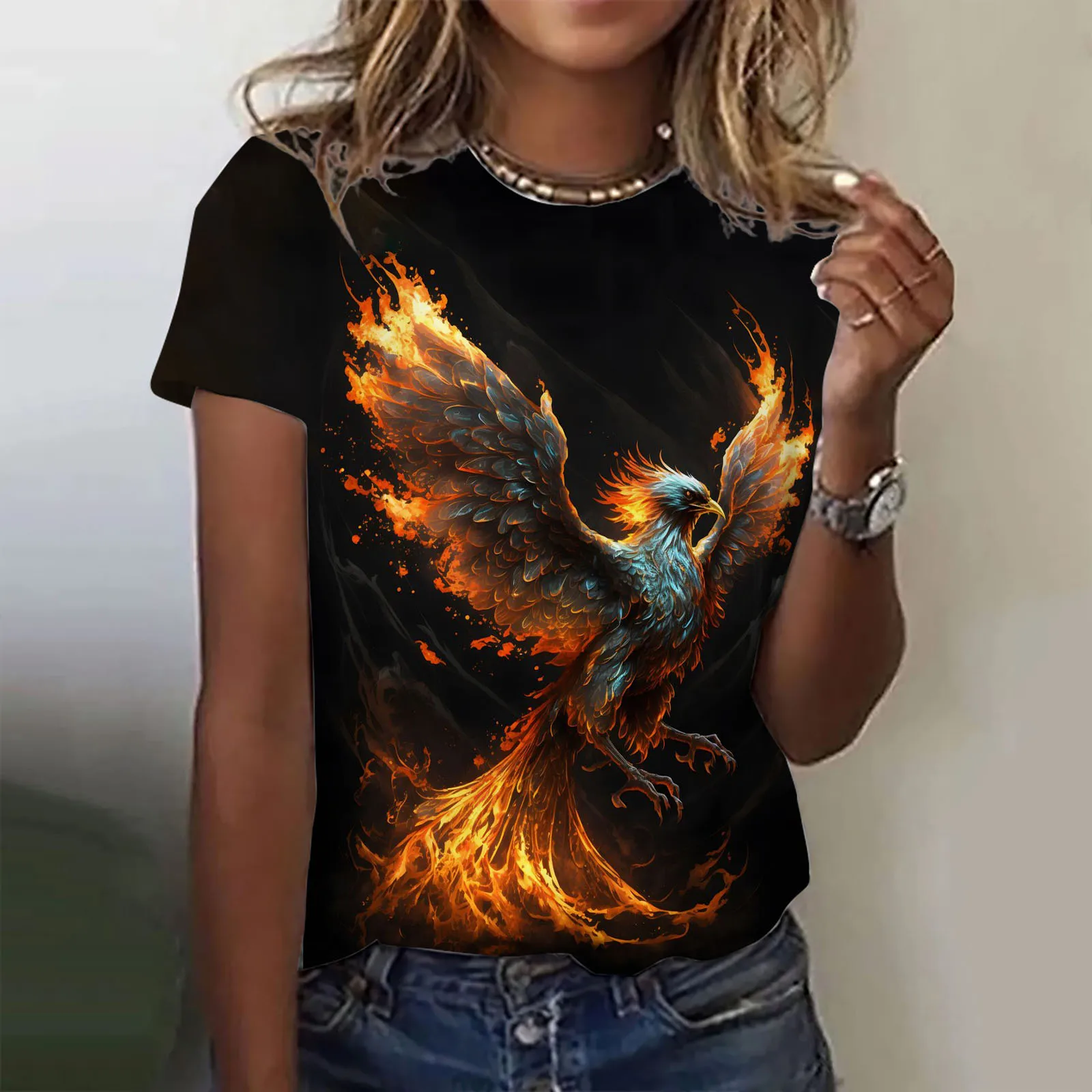 Women's T-Shirt Summer Short Sleeve Loose Casual Traditianal Phoenix Print Top Pattern Pullover T Shirts for Girls Sweater
Women's T-Shirt Summer Short Sleeve Loose Casual Traditianal Phoenix Print Top Pattern Pullover T Shirts for Girls Sweater