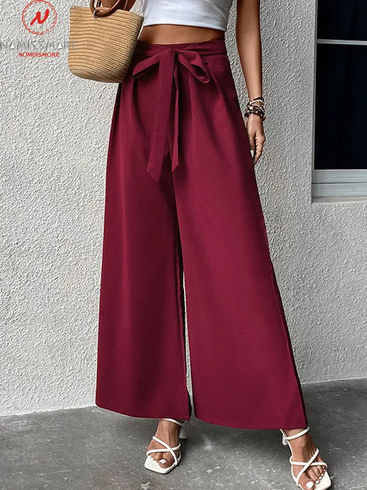 England Style Women Solid Color Long Trousers Patchwork Design Bandage Decor High Waist Wide Leg Pants for Streetwear 
England Style Women Solid Color Long Trousers Patchwork Design Bandage Decor High Waist Wide Leg Pants for Streetwear