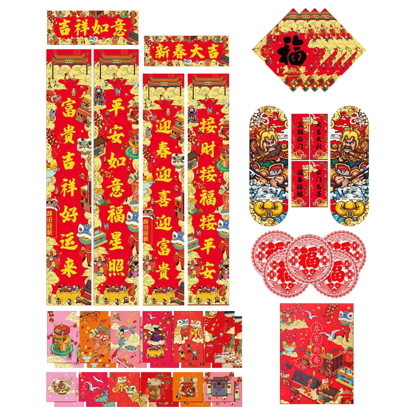 

Китайские новогодние парные украшения, наклейки с изображением иероглифа, красный конверт с изображением тигра, праздничные украшения для ...