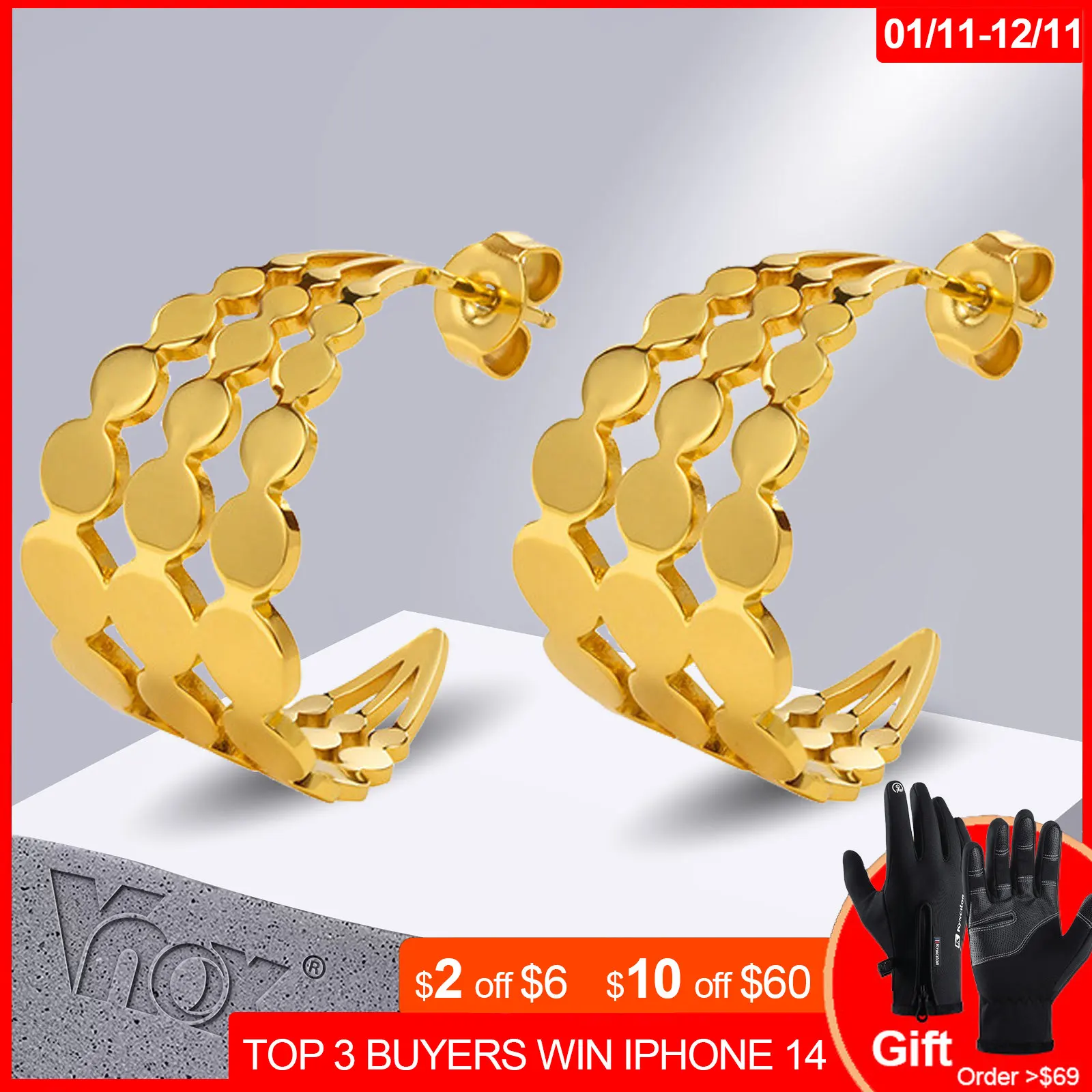 Vnox Women Sequins Charm Hoop Earrings for Party Jewelry, New Trendy Gold Color Stainless Steel Hollow Earring for Girls Gift
Vnox Women Sequins Charm Hoop Earrings for Party Jewelry, New Trendy Gold Color Stainless Steel Hollow Earring for Girls Gift