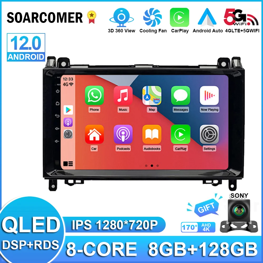9 дюймов Android 12 для Mercedes Benz B200 Sprinter W906 W639 AB Class W169 W245 Viano Vito автомобильное радио