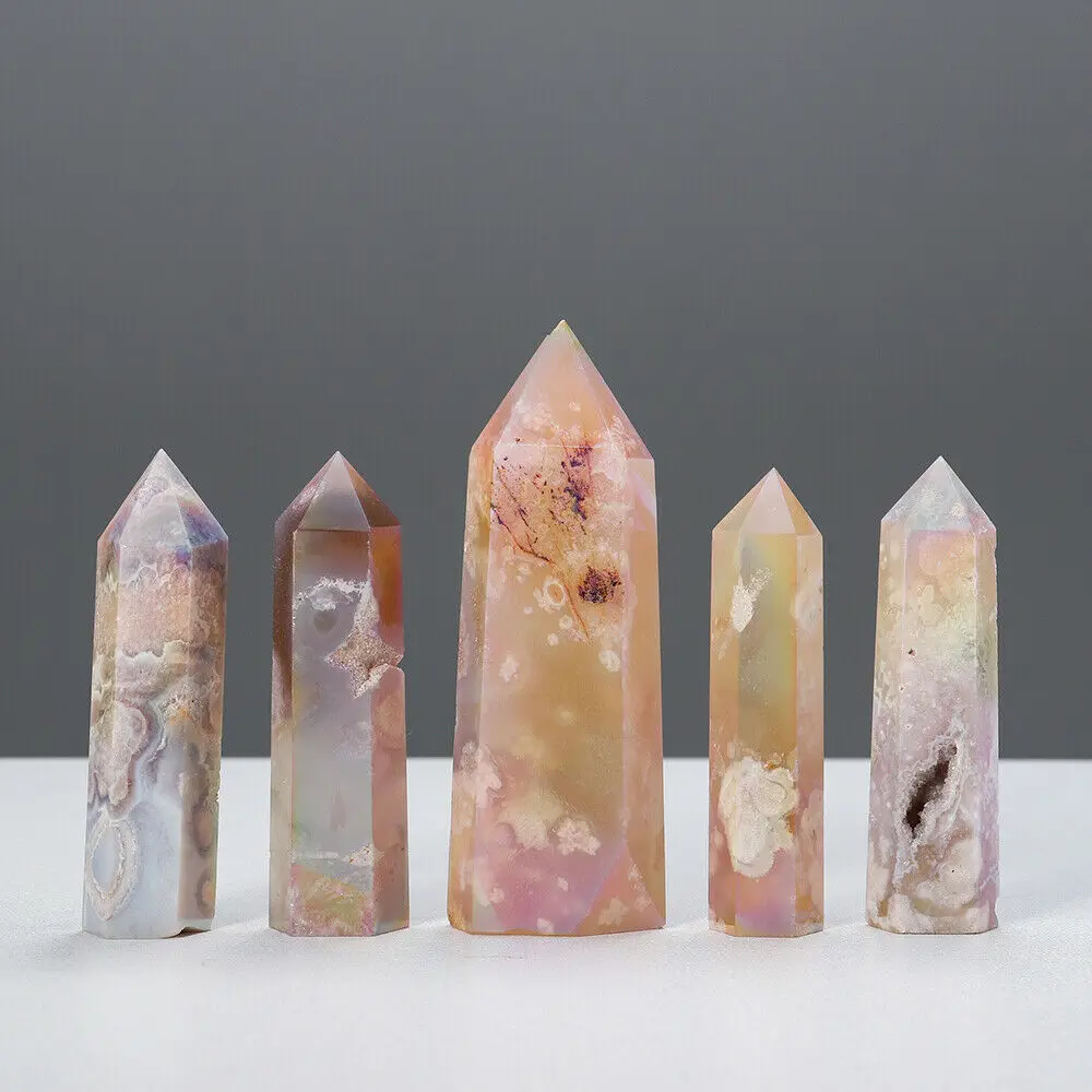Natural Geode Cherry Blossom Agate Electroplated Point Wand Tower Hexagonal Prism Random Pick Energy Mineral Treatment Gemstones 
Natural Geode Cherry Blossom Agate Electroplated Point Wand Tower Hexagonal Prism Random Pick Energy Mineral Treatment Gemstones