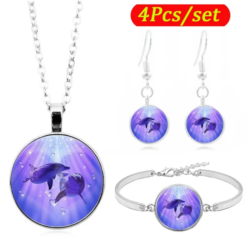 LE Dolphin Art Photo Jewelry Set Cabochon Glass Pendant Necklace Earring Bracelet 4 Pcs Women's Party Gifts
LE Dolphin Art Photo Jewelry Set Cabochon Glass Pendant Necklace Earring Bracelet 4 Pcs Women's Party Gifts