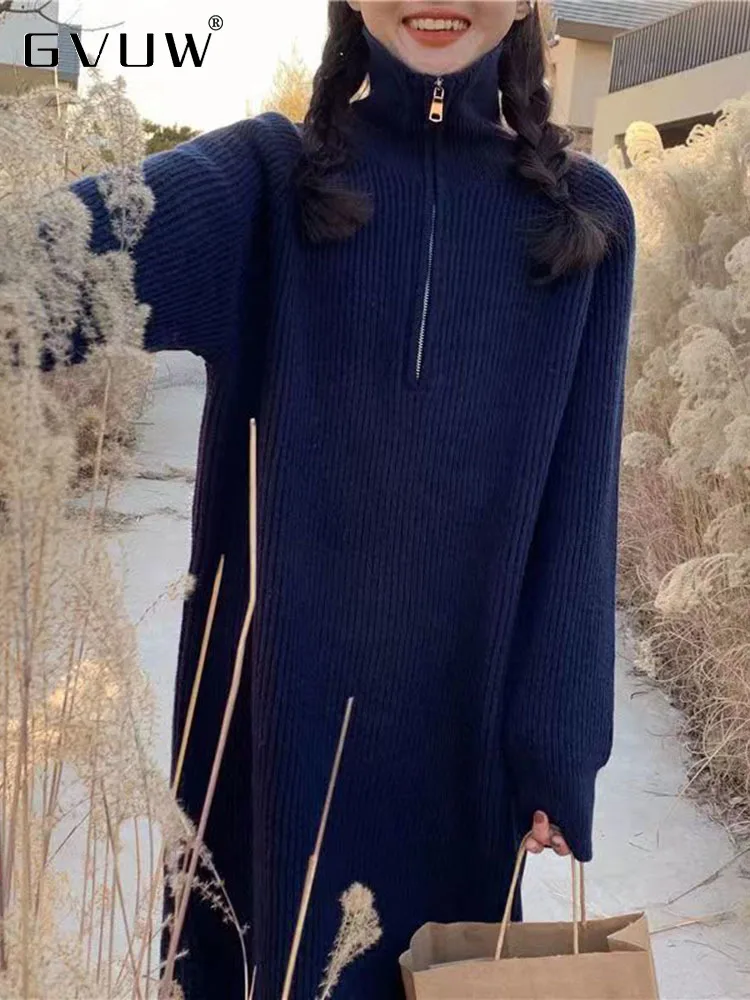 GVUW Knitted Pullover Sweater Dress Women's Zipper Thicken Korean Version Over Knee Mid Length High Neck Loose Clothing 17G3056
GVUW Knitted Pullover Sweater Dress Women's Zipper Thicken Korean Version Over Knee Mid Length High Neck Loose Clothing 17G3056