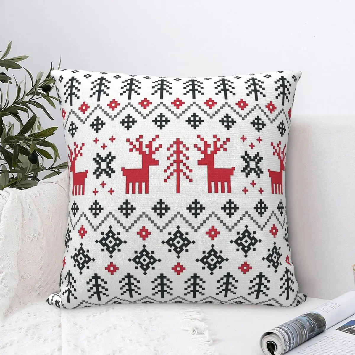 

Holiday Sweater Pattern Throw Pillow Case Festive Snowflakes Cushion Home Sofa Chair Print Decorative Hug Pillowcase